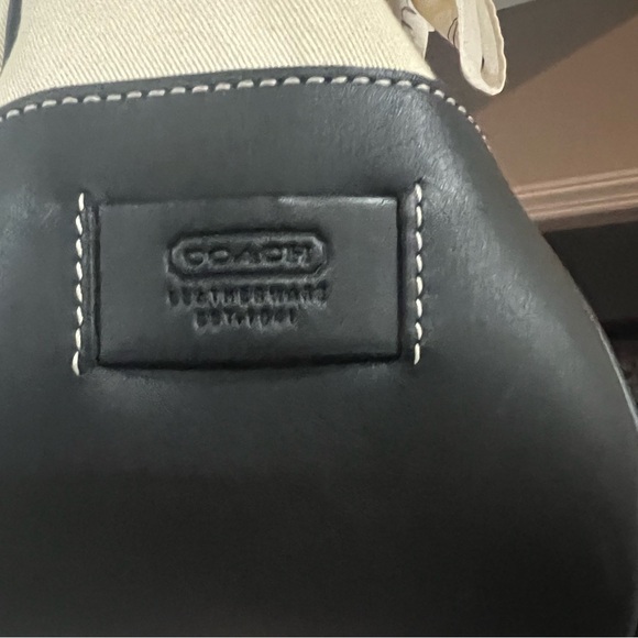 Coach cream canvas tote with navy leather trim.  VGUC - Picture 5 of 8